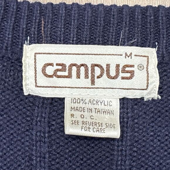 Vintage Campus Cable Knit Sweater Mens Medium - Picture 2 of 8